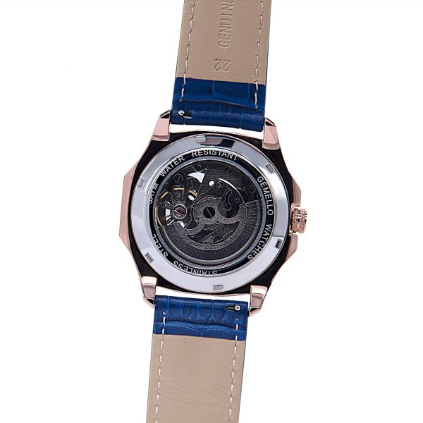 Gemello Rose Gold With Blue Leather Strap