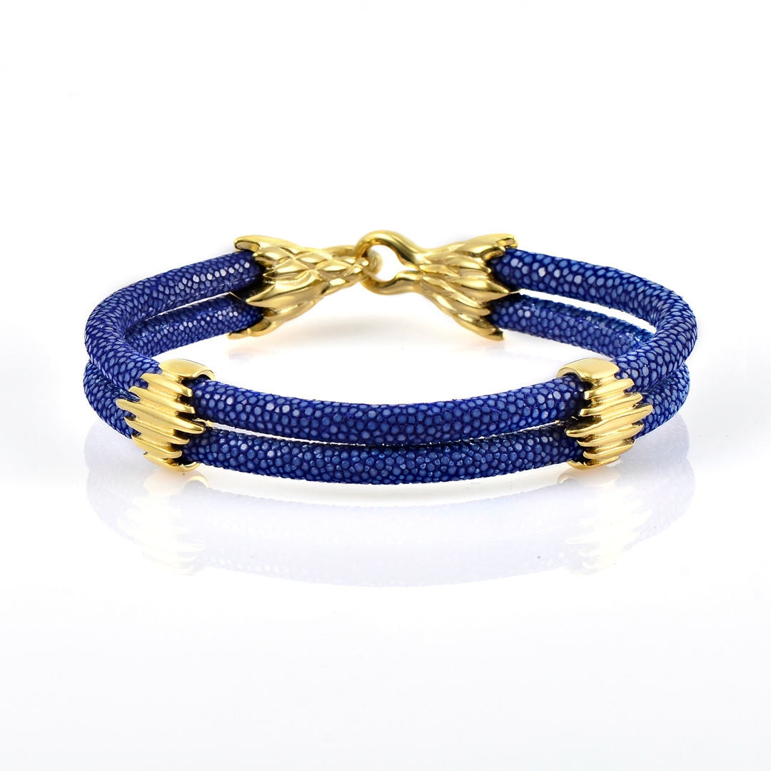 Blue Stingray Leather With 18kt Plated Gold