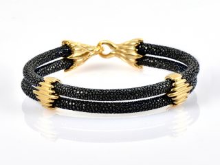 Black Stingray Leather With 18kt Plated Gold