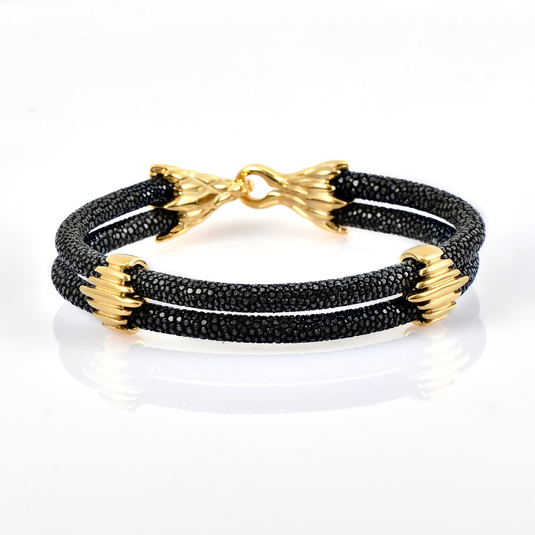 Black Stingray Leather With 18kt Plated Gold