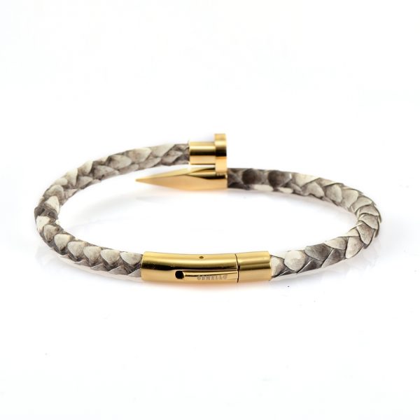Natural Python Gold Leather Nail Bracelet With 18kt Plated Gold